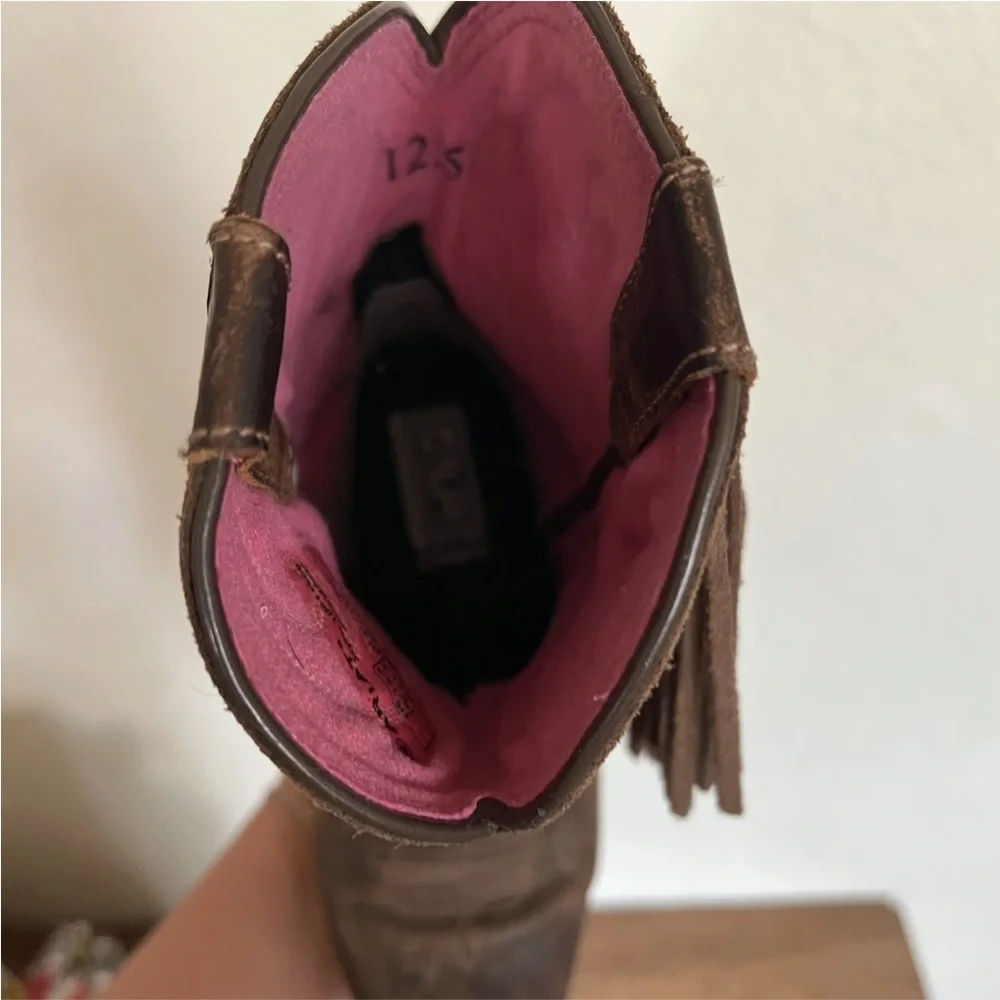 Ariat Brown Leather  Fringe Western Ankle Boots Size 12.5